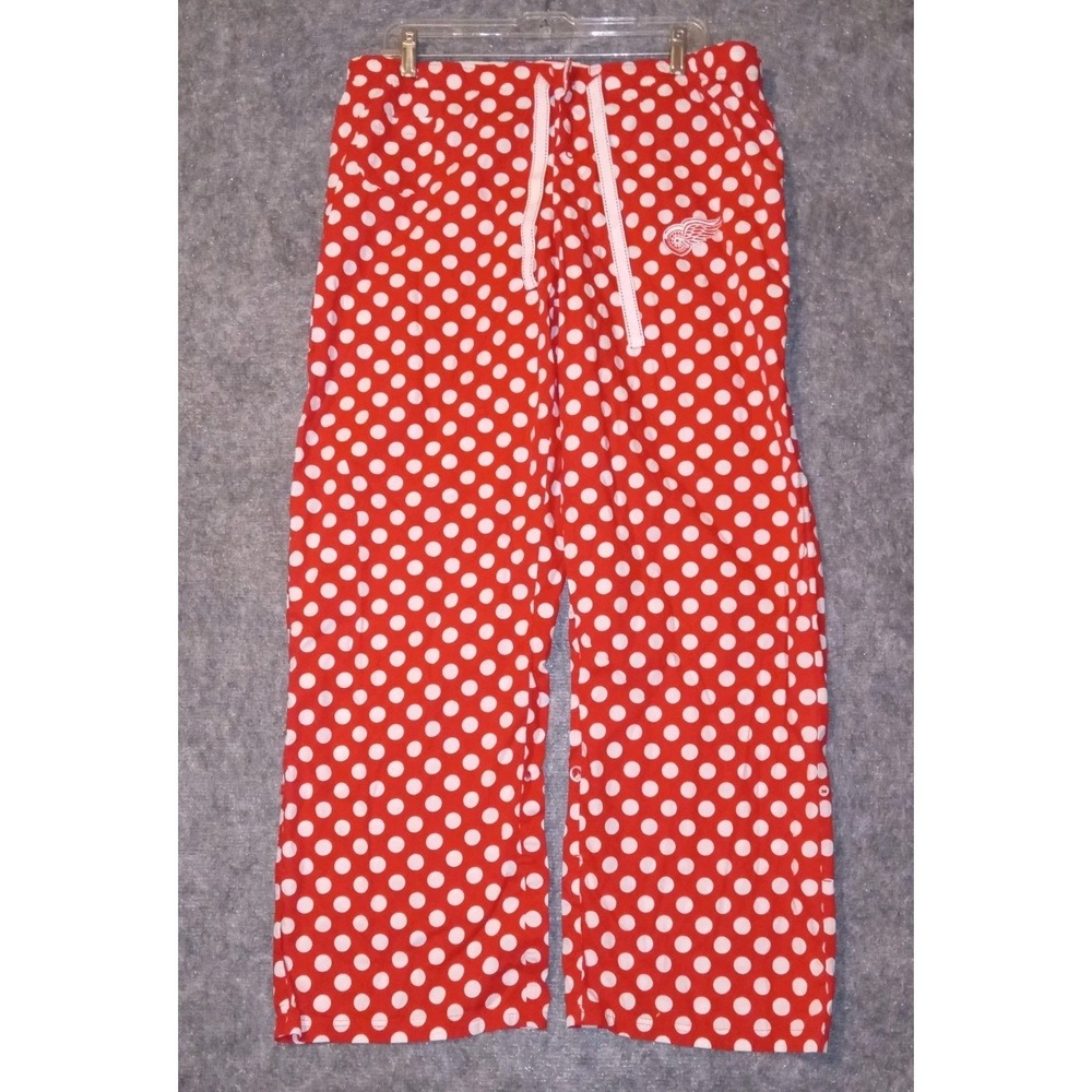 Detroit Red Wings Pajama Pants Mens 38x29 Red White Polka Dot NHL Lounge